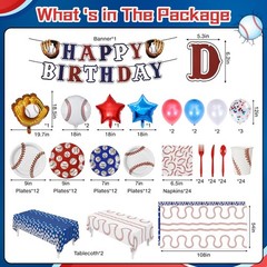 185 Pcs Baseball Party Decorations Baseball Birthday Party Decorations Serves…