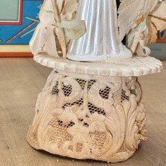 Vtg 1950s Bride Groom Wedding Cake Topper w Signed Bell, Sugar & Composition