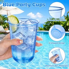 Pack of 50 Blue 16oz Disposable Plastic Cups – Clear Stemless Wine Drinking