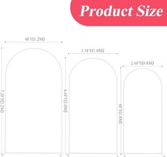 Wedding Arch Stand Set of 3 7.2FT, 6.6FT, 6FT White Metal Arched Backdrop Fra…