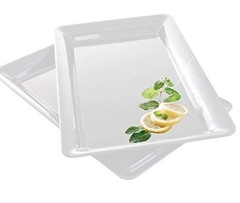 4 Rectangle Plastic Heavy Duty Serving Trays 12″ x 18″ Decorative Wedding White