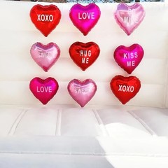 12 Pcs Red Heart Shaped Balloons 18 Inch XOXO | LOVE | 4 Colors Printed Xoxo