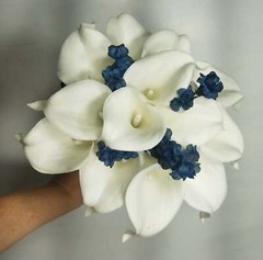 Ivory Navy Blue Calla Lily Bridal Wedding Bouquet Accessories
