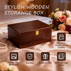 Larger Wooden Memory Wedding Keepsake Boxes With Hinged Lids – Decorative Sto…