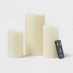 3pk LED Candles Cream – Threshold: Paraffin Wax Pillar Style Indoor/Outdoor Use