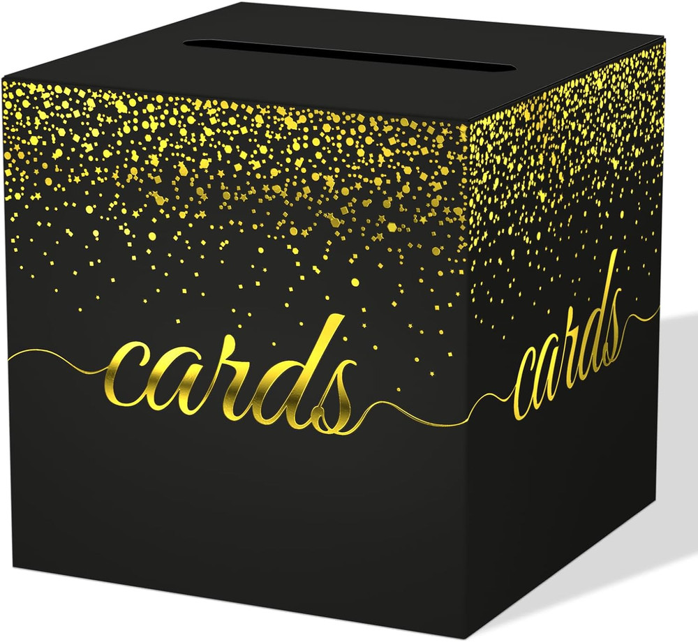 Black Gold Cards Box for Birthday, Wedding, Bridal or Baby Shower, Graduation, A