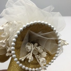Vintage 60s Wedding Cake Topper Coast Novelty Co Bells Flowers Tulle Gold 6 inch