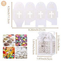 White 3 Laser Cut Cross Gift Boxes 5x5x7cm Wedding Favors Decor