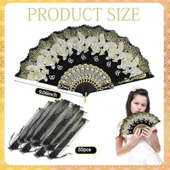 50 Pcs Hand Lace Foldable Fans Bulk for Women with Organza Bag Butterfly Gold
