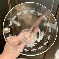 Forever Dove/ Hearts Etched Champagne Flutes Pair with Matching Bell Ornament