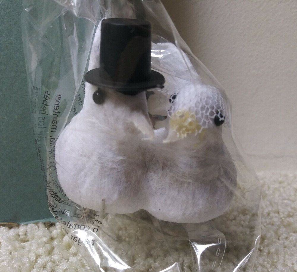 Lot 2 Wedding Decor Dove Couple w/Veil Top Hat Cake Topper 4.5″ L Feather Wings