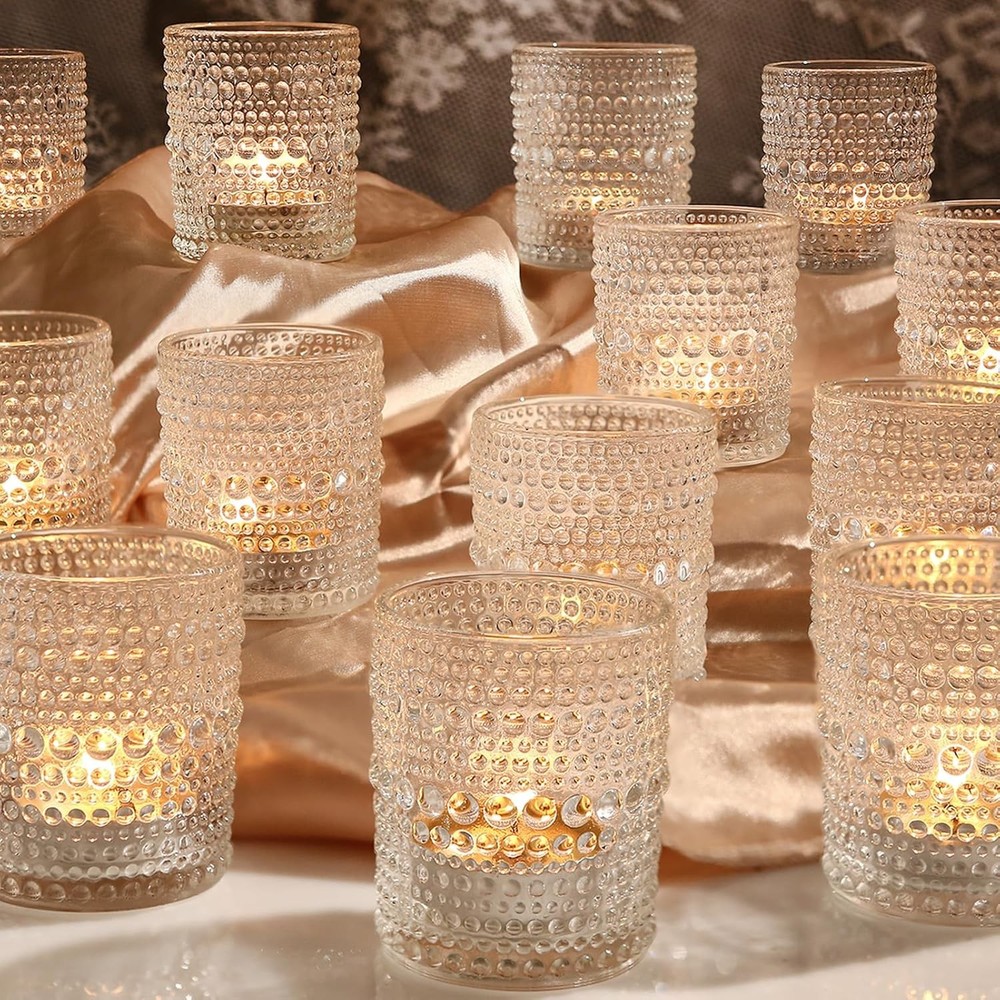 12-Pack Clear Glass Votive Candle Holders for Weddings & Parties