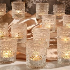 12-Pack Clear Glass Votive Candle Holders for Weddings & Parties