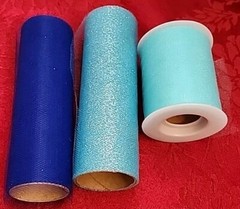 TULLE LOT of 3 Spools BLUES Used Partial 6″ wide & 3″ wide Glitter Shiny