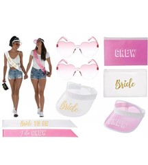 16 Pc Bachelorette Party 4 people Kit glasses sashes visors pouches white pink