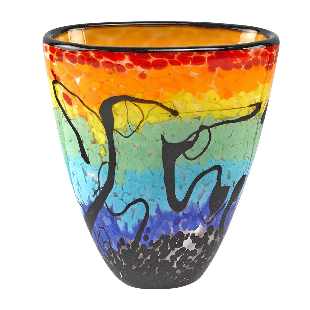 Modern Murano Style Art Glass Colorful Centerpiece Allura Oval Vase, 7 Inches