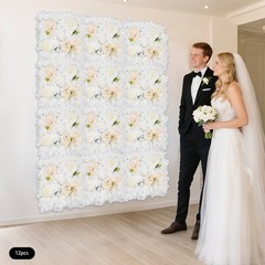 12PCS White Silk Artificial Flower Wall Panels Backdrop With 100 Cable Ties