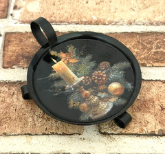 VINTAGE BLACK METAL WALKING CANDLE HOLDER W/ FINGER LOOP + FLAMELESS CANDLE