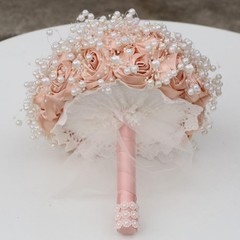 Small Bridal Wedding Bouquet Handmade with Luxury Pearl Lace Ribbon Satin Ros…