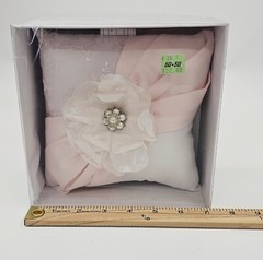 Lillian Rose White Ring Pillow Blush Sash Satin 7″ Square Silver Rhinestones NOS
