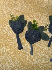 Set Of Four Denim Bridal Wedding Rose Boutonnières For Groomsmen