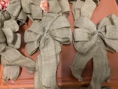14 Burlap Bows With Peach Flower Wedding, Fall, Rustic Decoration