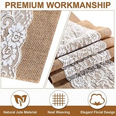 12 Pack Lace Burlap Table Runner Rustic Natural Jute Table Classic Style