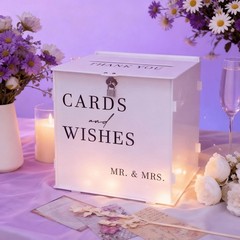 White Acrylic Wedding Card Box with Lock Large DIY Card Holder for Reception