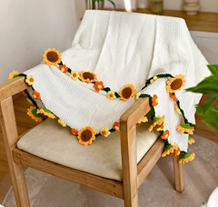 NEW 59″ Sunflower & Daisy Bouquet Blanket Handmade Crochet Flower Blanket Scarf