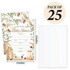 AWDSTN Woodland Baby Shower Invitations with 4×6 inches, white, brown