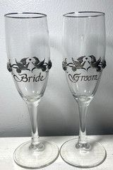 3D Doves Pewter Bride Groom Wedding Champagne Flute Glass
