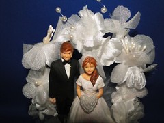 New Elegant Wedding Caketopper with Bride & Groom, decored floral background 106