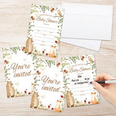 AWDSTN Woodland Baby Shower Invitations with 4×6 inches, white, brown