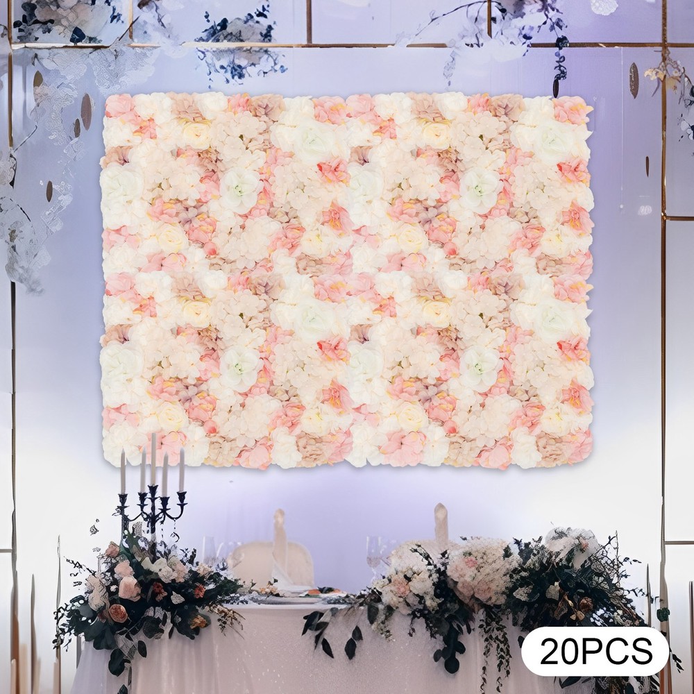 20 Pieces Flower Wall Panel Artificial Floral Backdrop Wall Decoration Backdrop