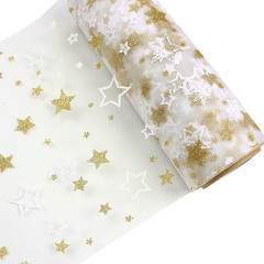 Gold Star Glitter Tulle Rolls 6 Inch X 10 Yards (30 Feet) White Color for Table
