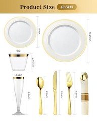 320PCS Plates Sets, Fancy Disposable Dinnerware for 320 Pcs (40 Guests) Gold