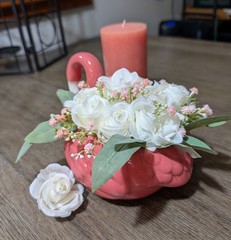Wedding Centerpiece, Flamingo Table Decor with Bouquet of White Mini Roses