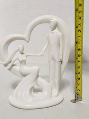 «Take My Hand» Romantic Bride & Groom Heart Porcelain Wedding Cake Topper Statue