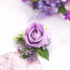 Purple Corsage and Boutonniere Set for Wedding Prom, Artificial Flower Wrist Cor