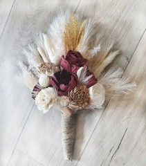 Pampas Grass Bridal Bouquet BOHO Burgundy Sola Wood Tan Cream Ivory Bridesmaid