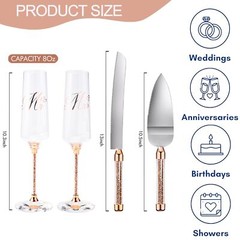 Wedding Cake Knife and Server Set, Champagne Flutes Engraved Mr and Mrs for W…