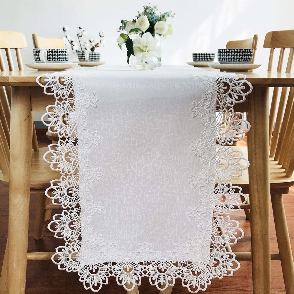Lace Table Runner for Dining Table White for Wedding Holiday Party 16 x 70 In…