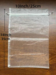 30PCS Ivory Color Large Sheer Organza Bags 10X14Inch, Wedding Favor Bags with Dr