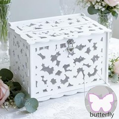 White Butterfly Card Box with Lock & Slot, Elegant Wedding Card Boxes for Recept