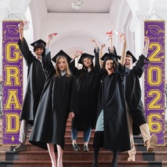 Purple and Gold Class of 2026 Graduation Banner Graduation Porch Sign Congrat…