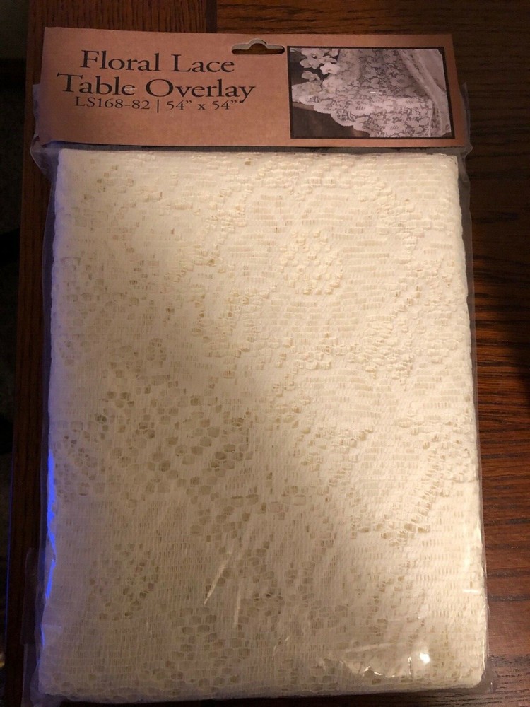 New in Original Packaging Floral Lace Table Overlay Ivory 54″ x 54″ Item LS16882