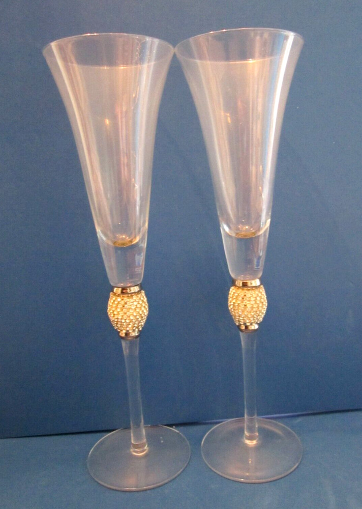 2 David Tutera Decorative Champagne Glass Flute Rhinestones Couple Wedding Toast