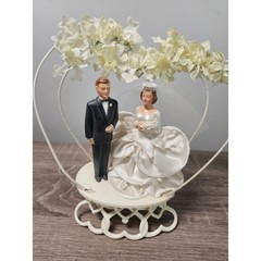 Vintage Wedding Cake Topper Lot 4pc Wilton Bride Groom Retro Lace Floral 1993