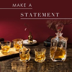 Joyjolt Aurora 5-Piece Crystal Whiskey Decanter Set100 Crystal Bar Set Crystal