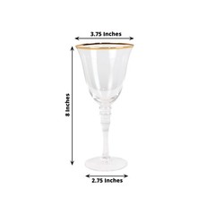 6 Clear Gold Wine Goblet Glasses 9oz Rimmed Design with Long Beaded Stem Party